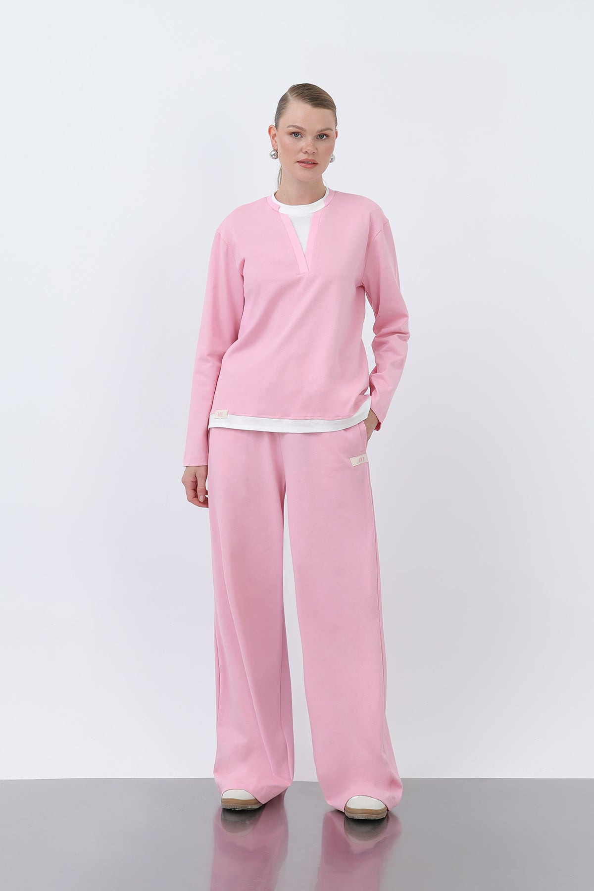 Kadın Basic Garnili Sweatshirt - PINK