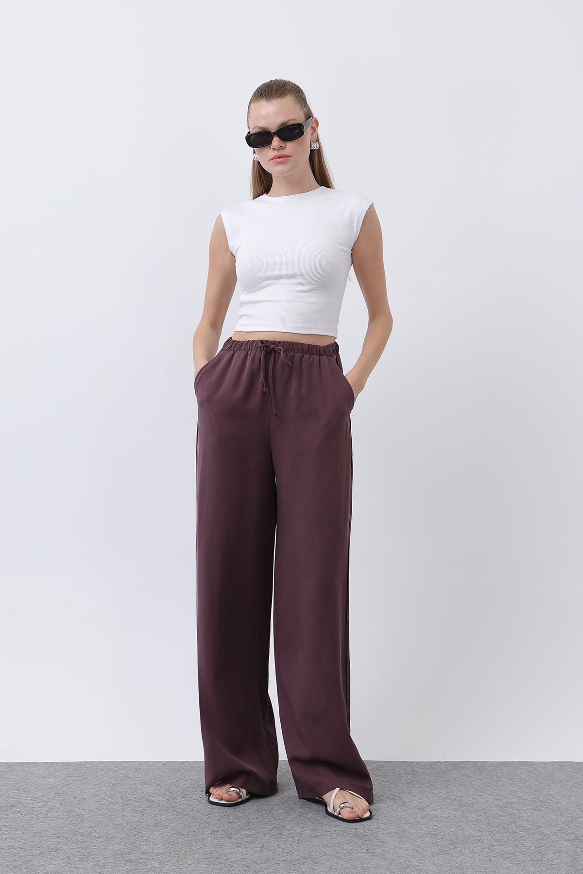 Kadın Bel Lastikli Yanları Biyeli Pantolon - 32231PNT - ROSE