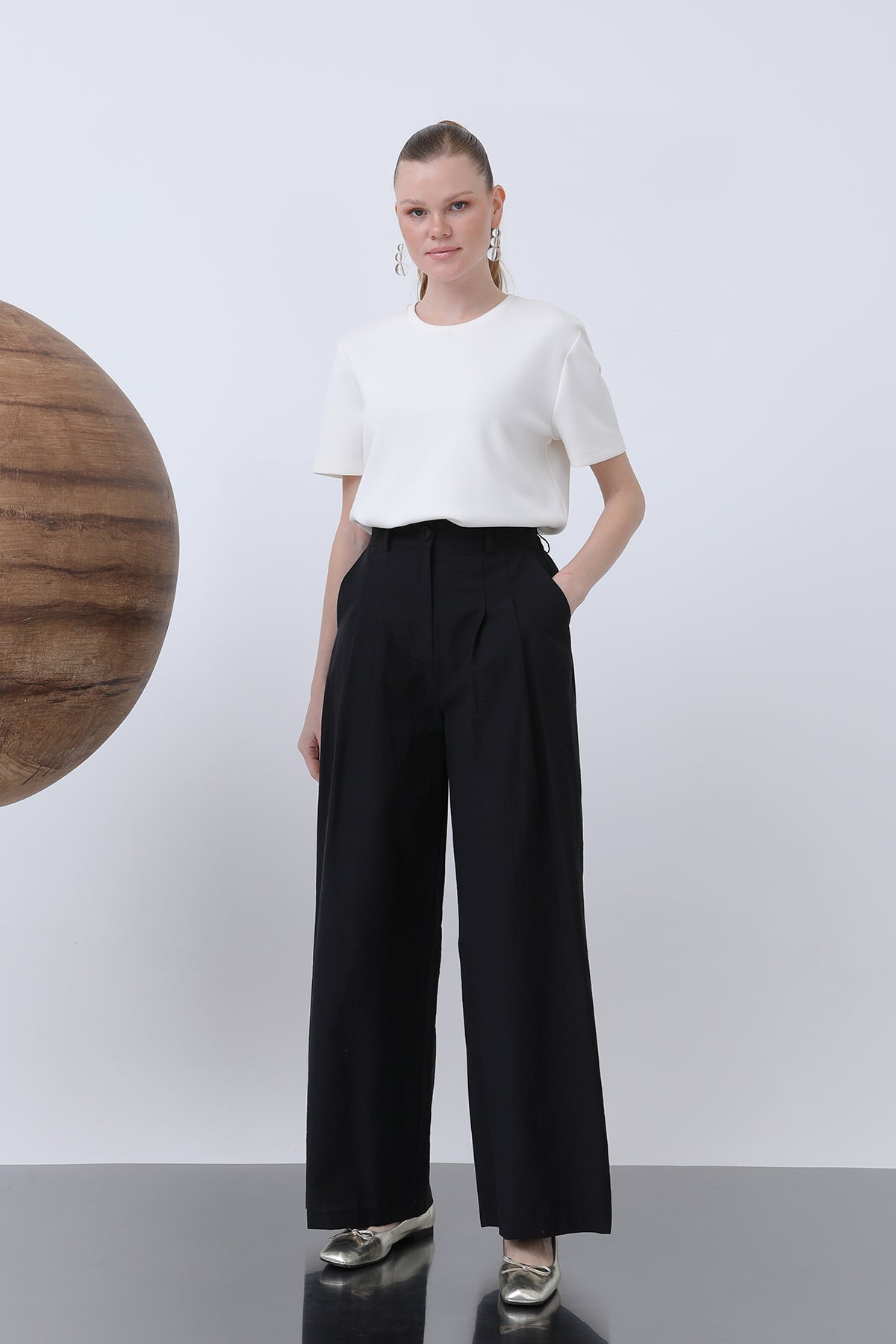 Kadın Pileli Basic Pantolon -32233PNT - BLACK