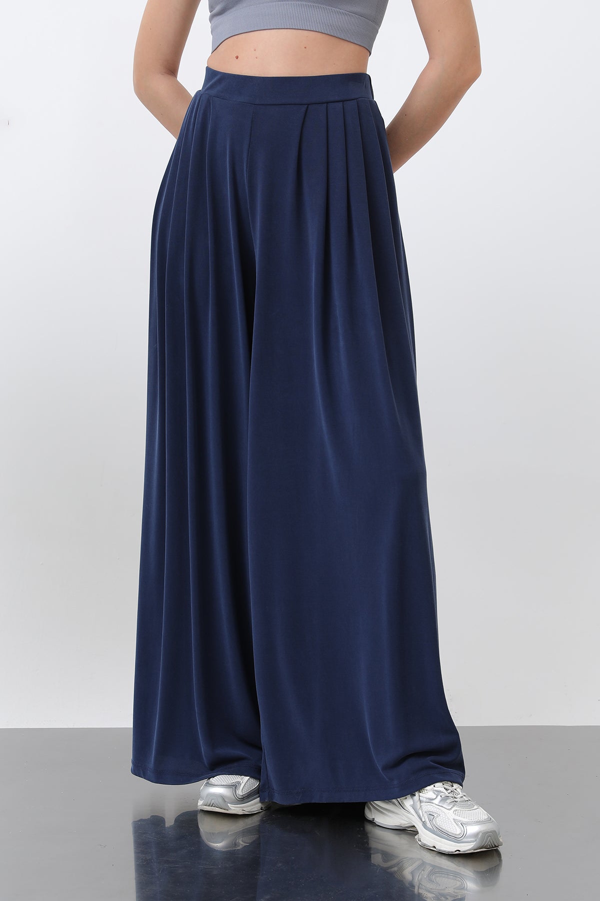 Kadın Basic Bel Lastikli Bol Pantolon -32238PNT - NAVY