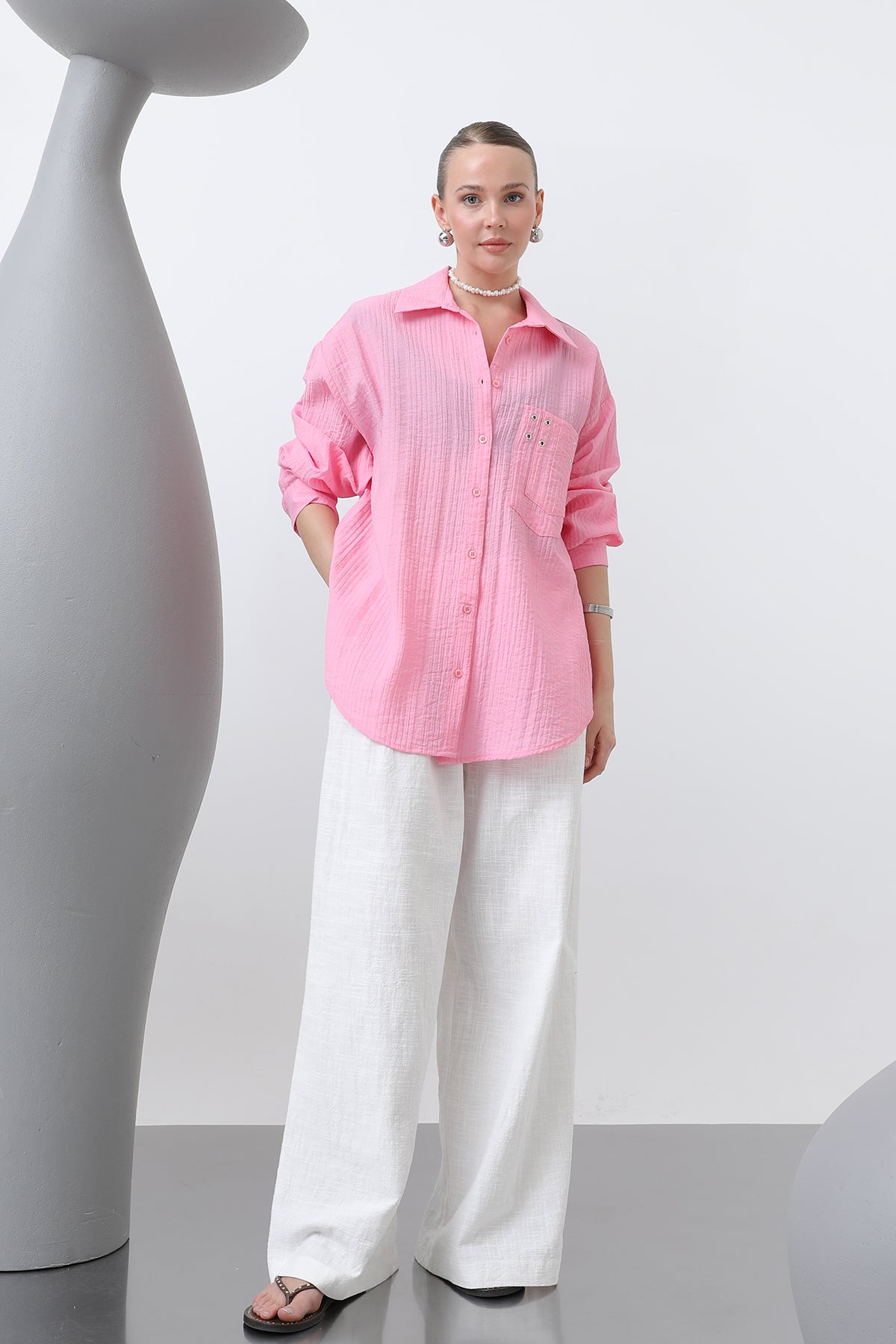 Kadın Kuşgözü Detaylı Gömlek -32250GML - PINK