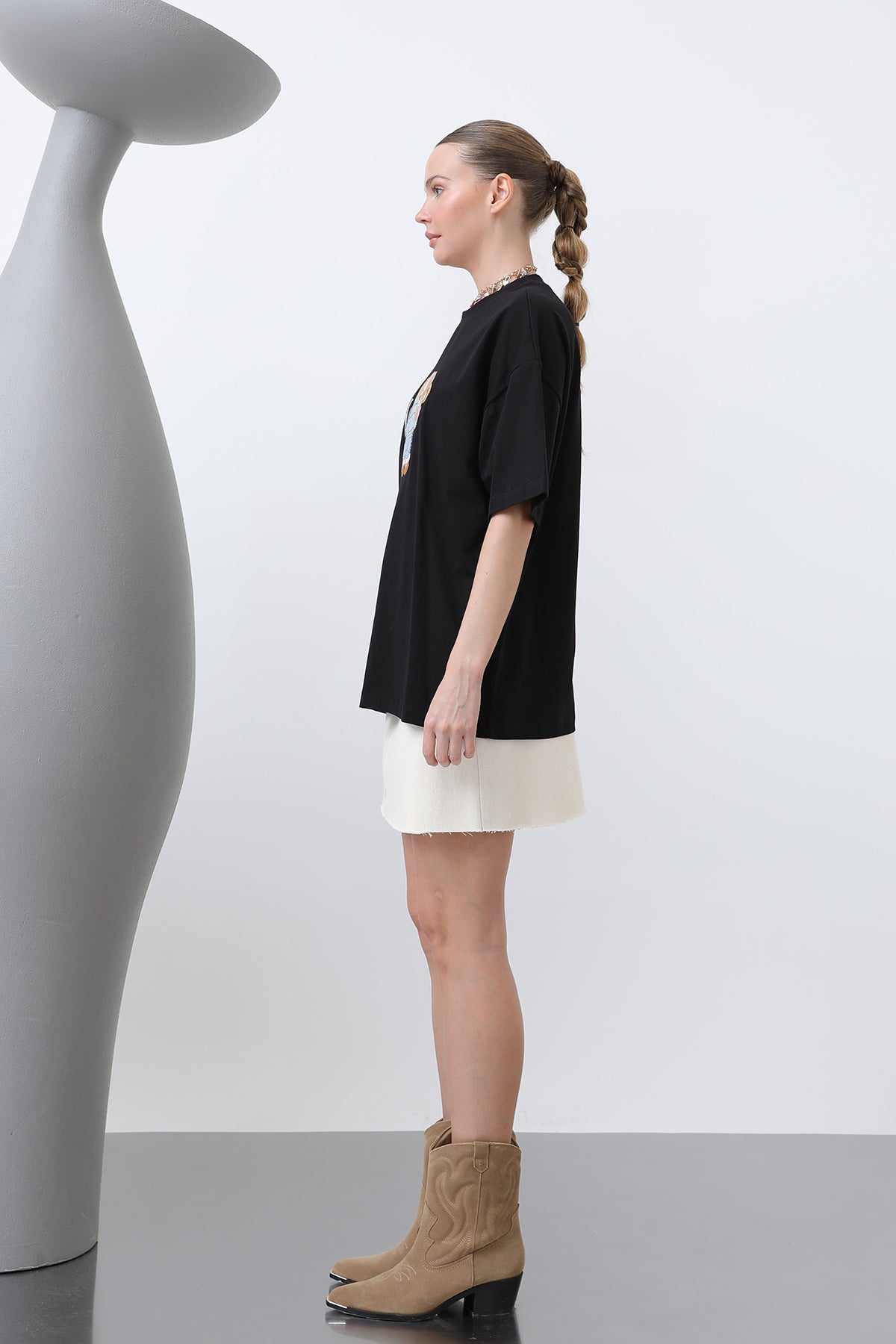 Ayıcık Nakışlı Basic Tshirt -32253TSH