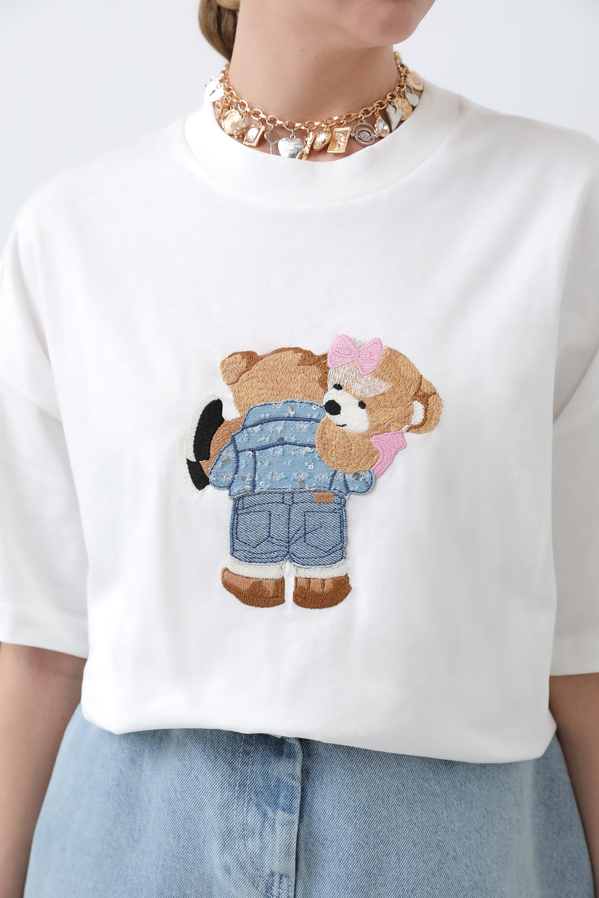 Ayıcık Nakışlı Basic Tshirt -32253TSH