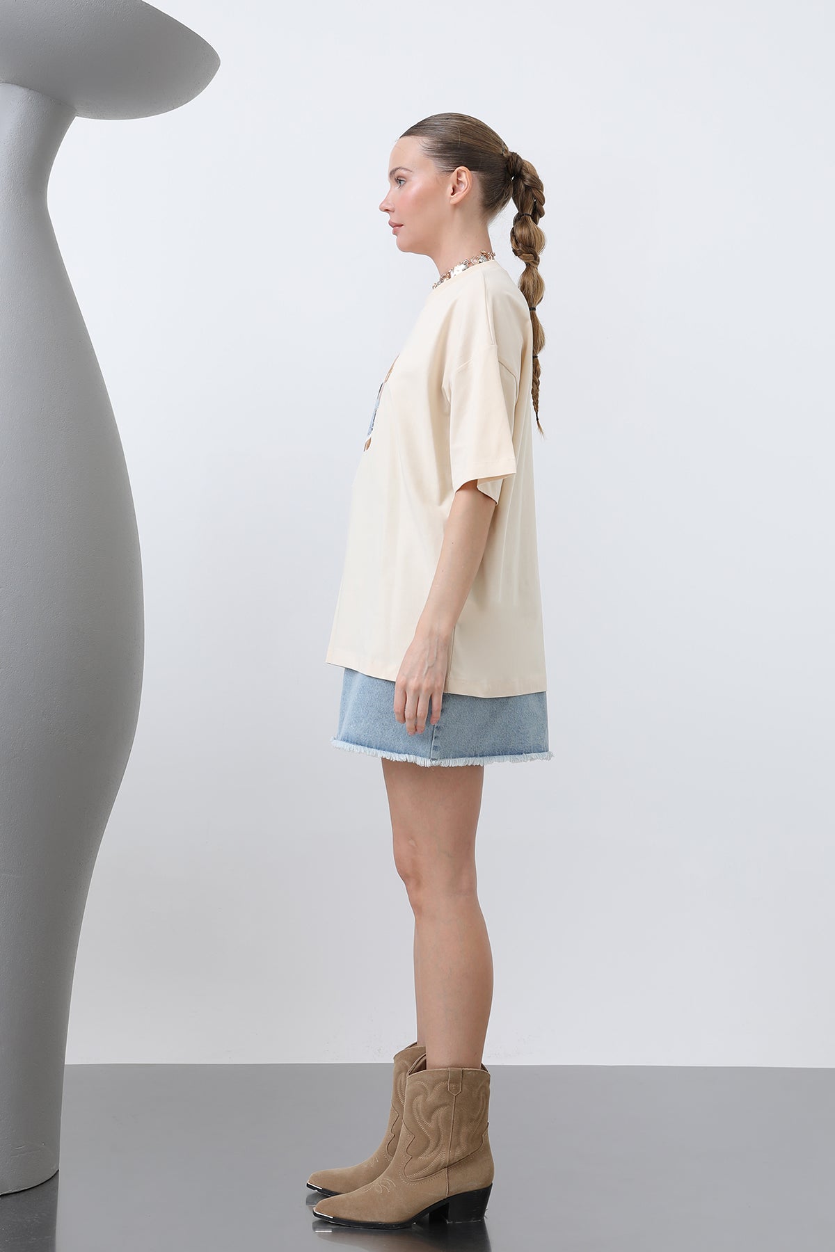 Ayıcık Nakışlı Basic Tshirt -32253TSH