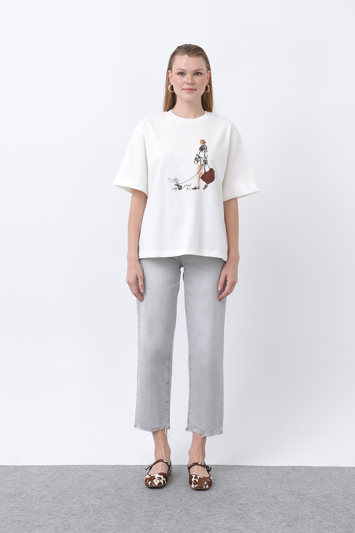 Kadın Kız Baskılı Basic Tshirt -32254TSH