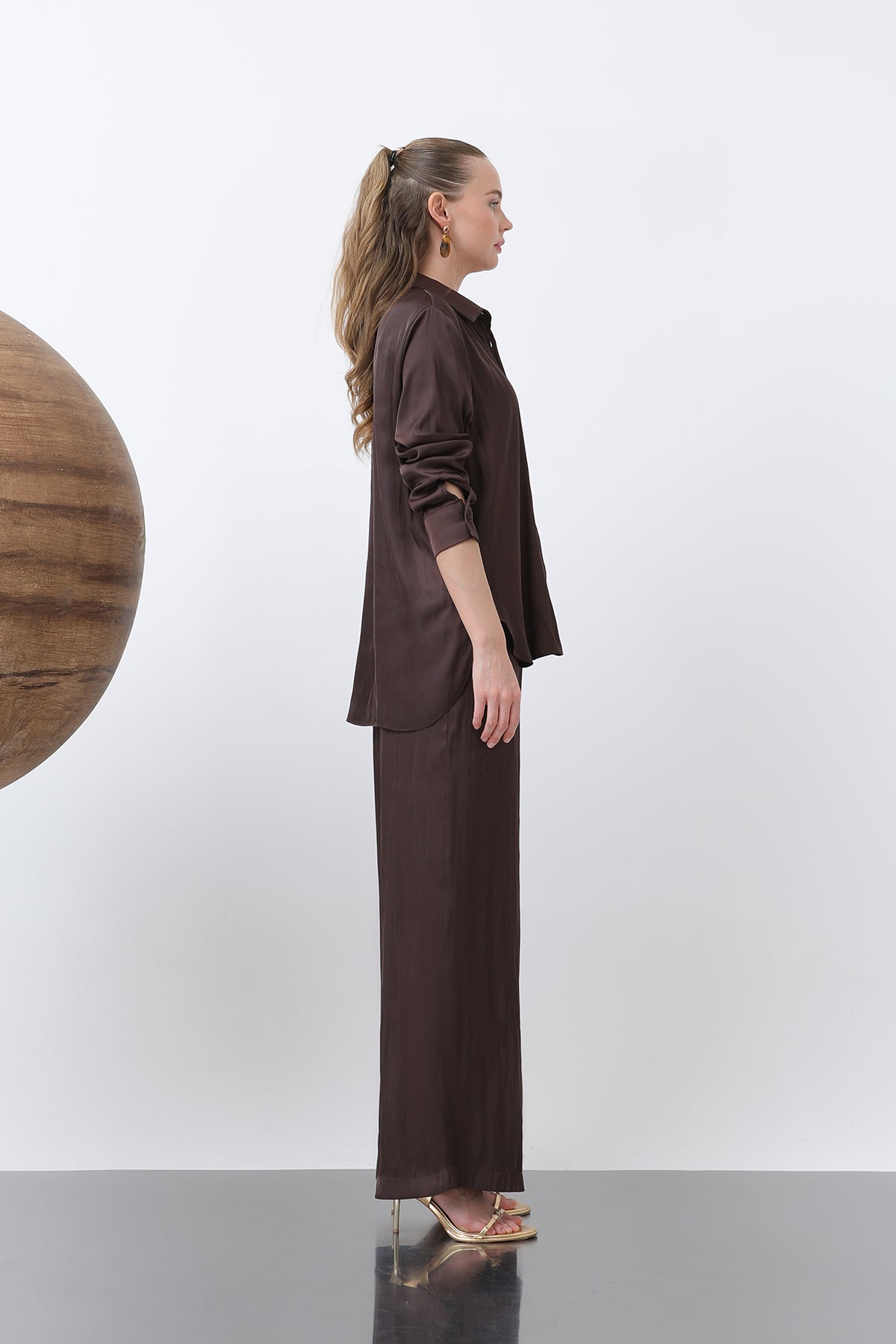 Kadın Saten Gömlek - 32258GML - BURGUNDY