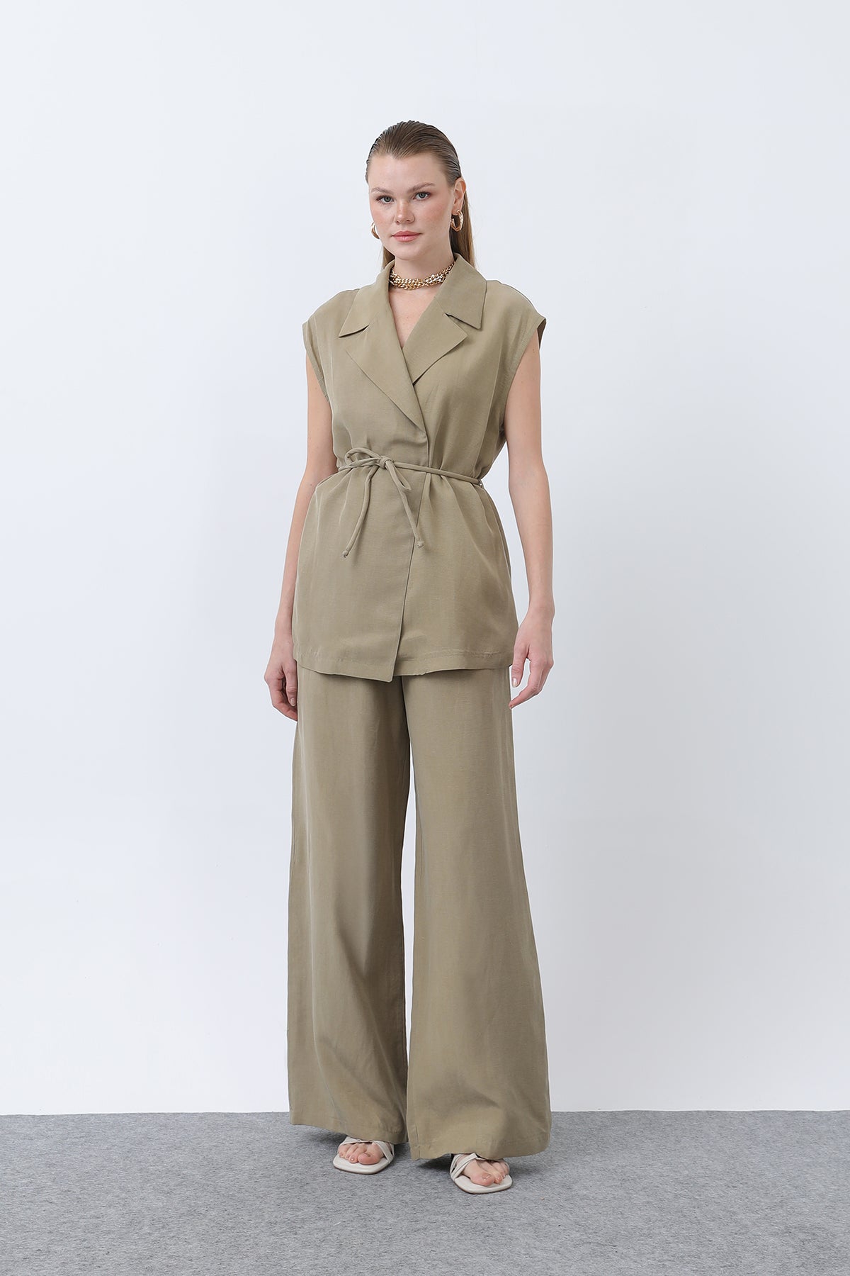 Kadın Yelek Pantolonlu İkili Takım - 32260TKS - KHAKI