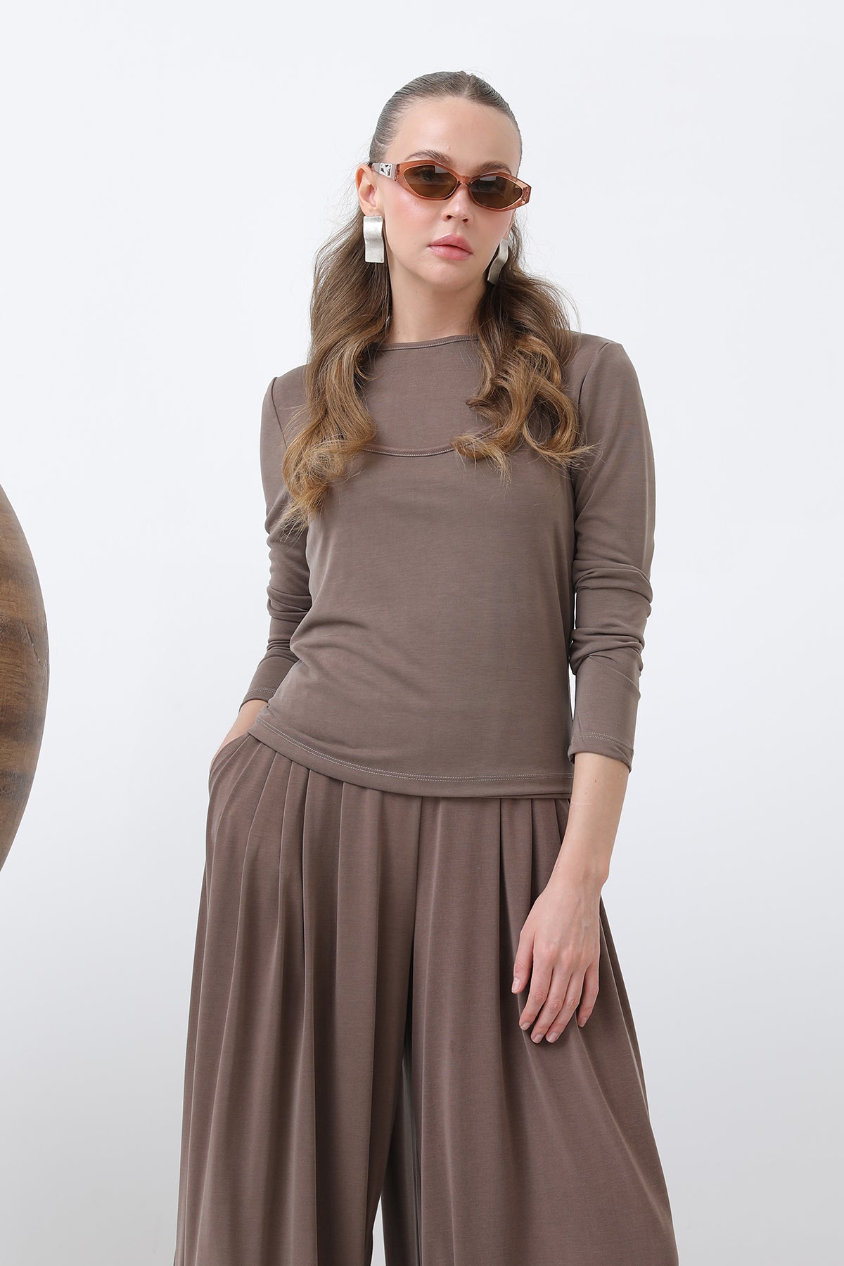 Kadın Atlet Detaylı Bluz -32262BLZ - BROWN