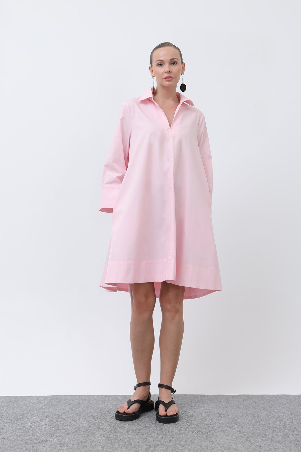 Kadın Poplin Mini Elbise -32274ELB - PINK