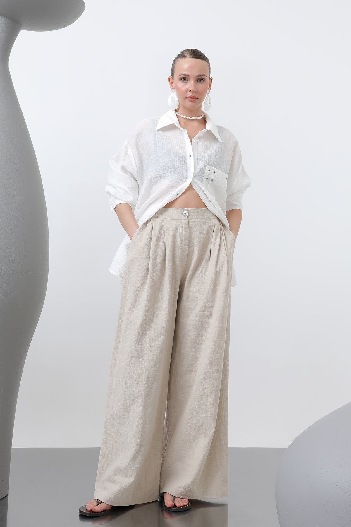 Kadın Pileli Bol Pantolon - 32276PNT