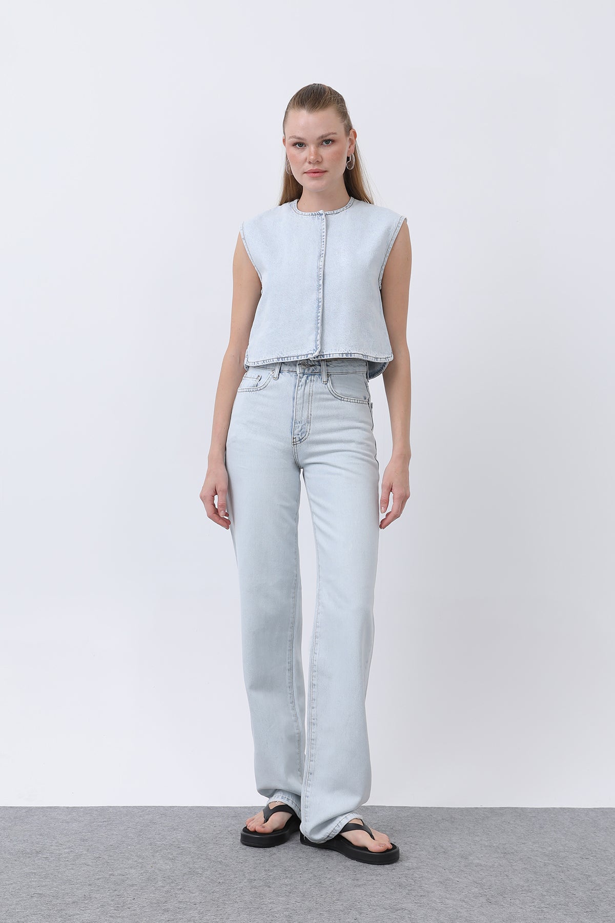Kadın Sıfır Kol Denim Yelek -32278YLK - BLUE