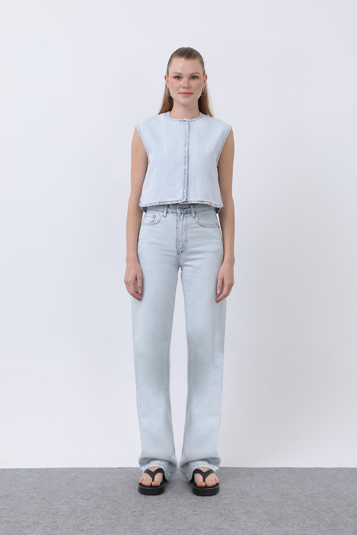 Kadın Sıfır Kol Denim Yelek -32278YLK