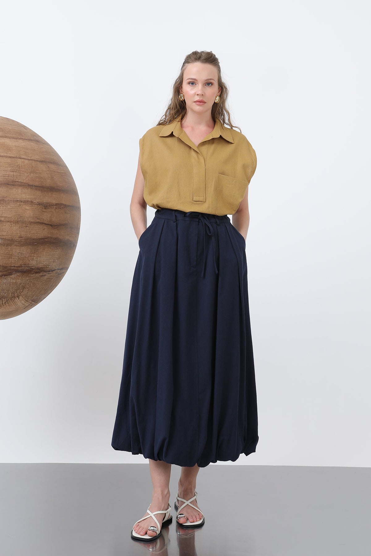 Kadın Denim Balon Etek - 32309ETK - NAVY