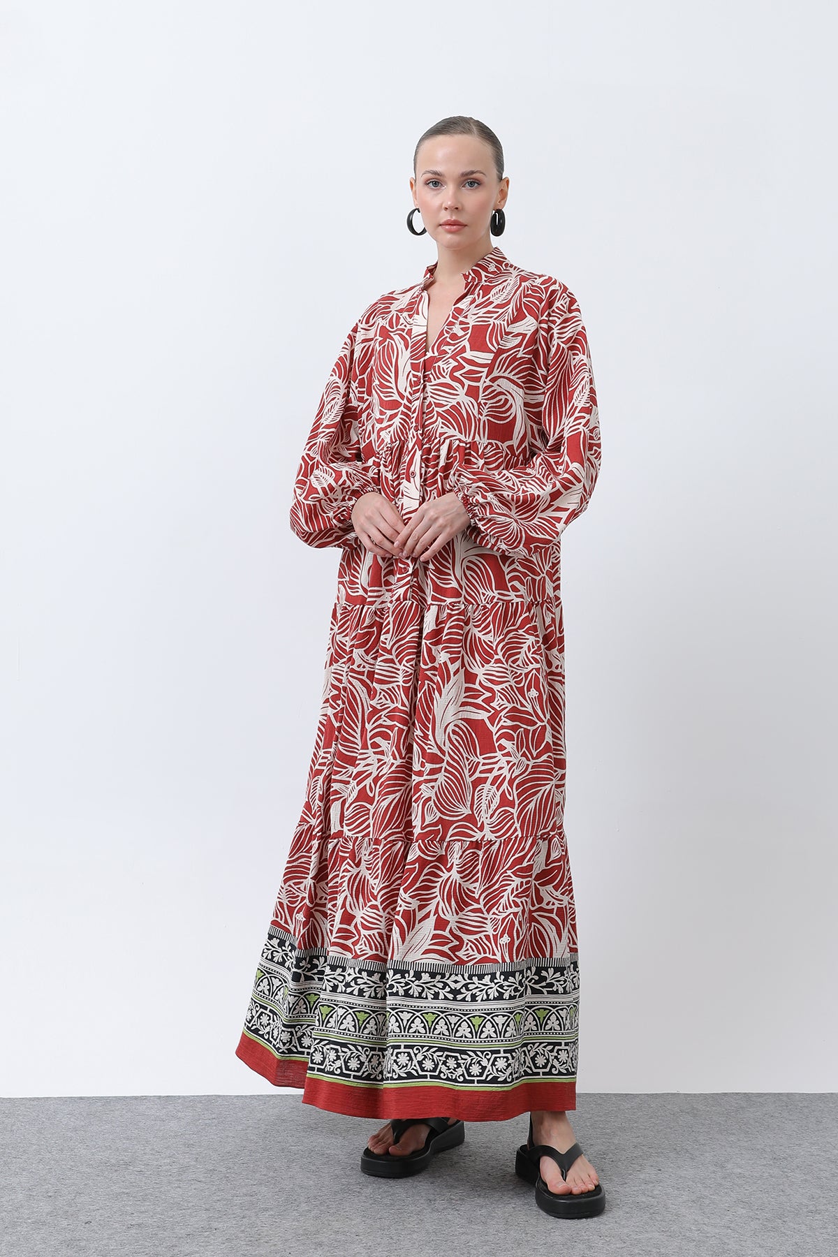 Kadın Desenli Elbise - 32311ELB - RED