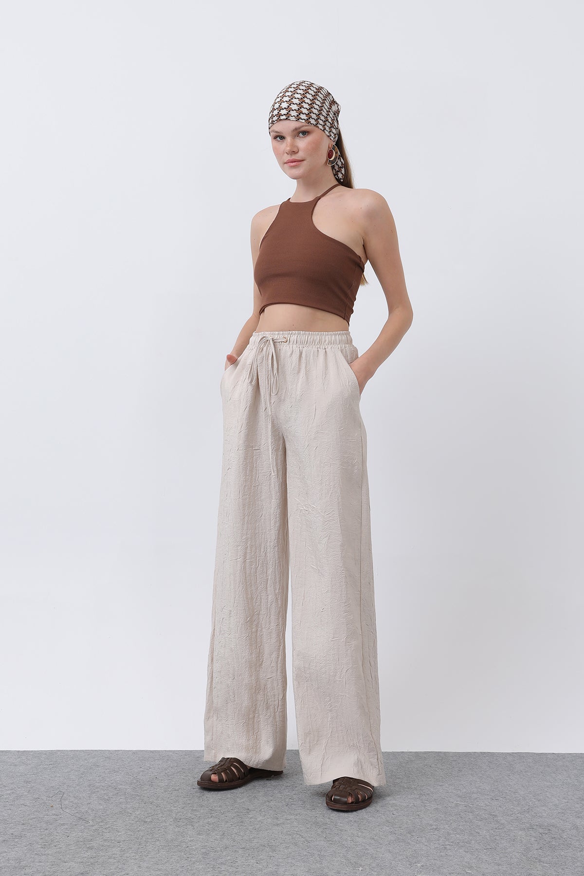 Kadın Belden Bağlamalı Pantolon - 32334PNT - BEIGE
