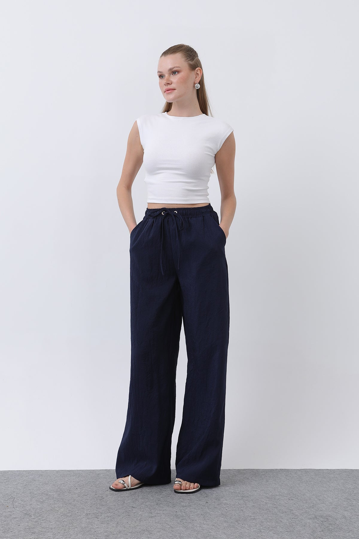 Kadın Belden Bağlamalı Pantolon - 32334PNT - NAVY