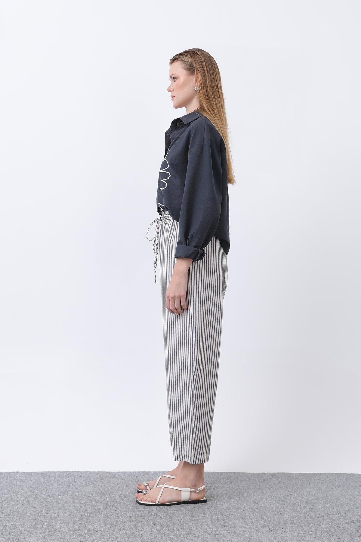 Kadın Çizgili Havuç Form Pantolon -32344PNT