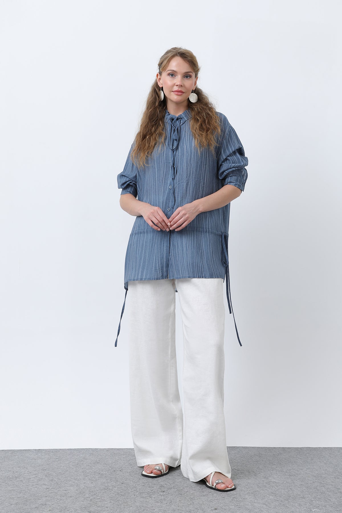 Kadın Bel Büzgü Detaylı Gömlek -32358GML - INDIGO