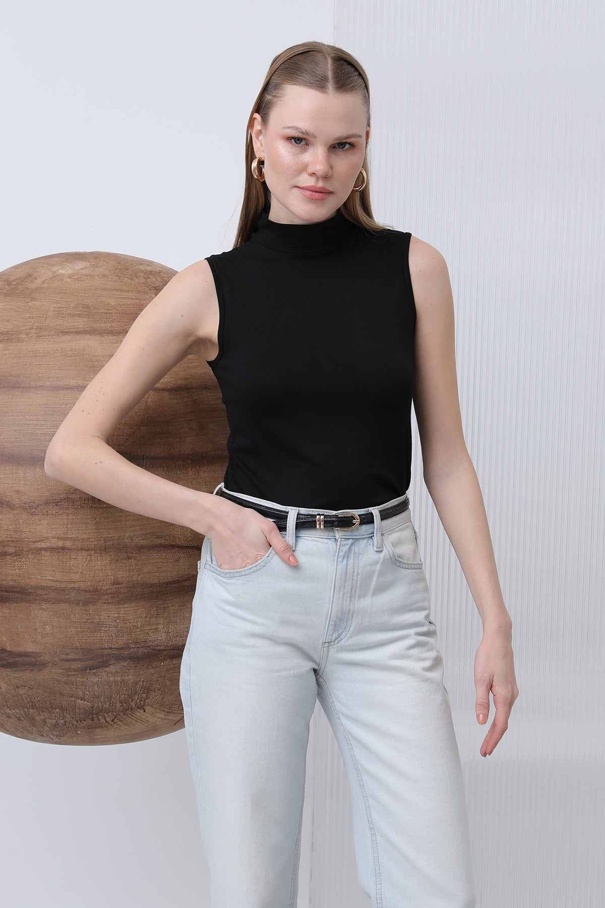 Kadın Sıfır Kollu Boğazlı İçlik - 40005BLZ - BLACK