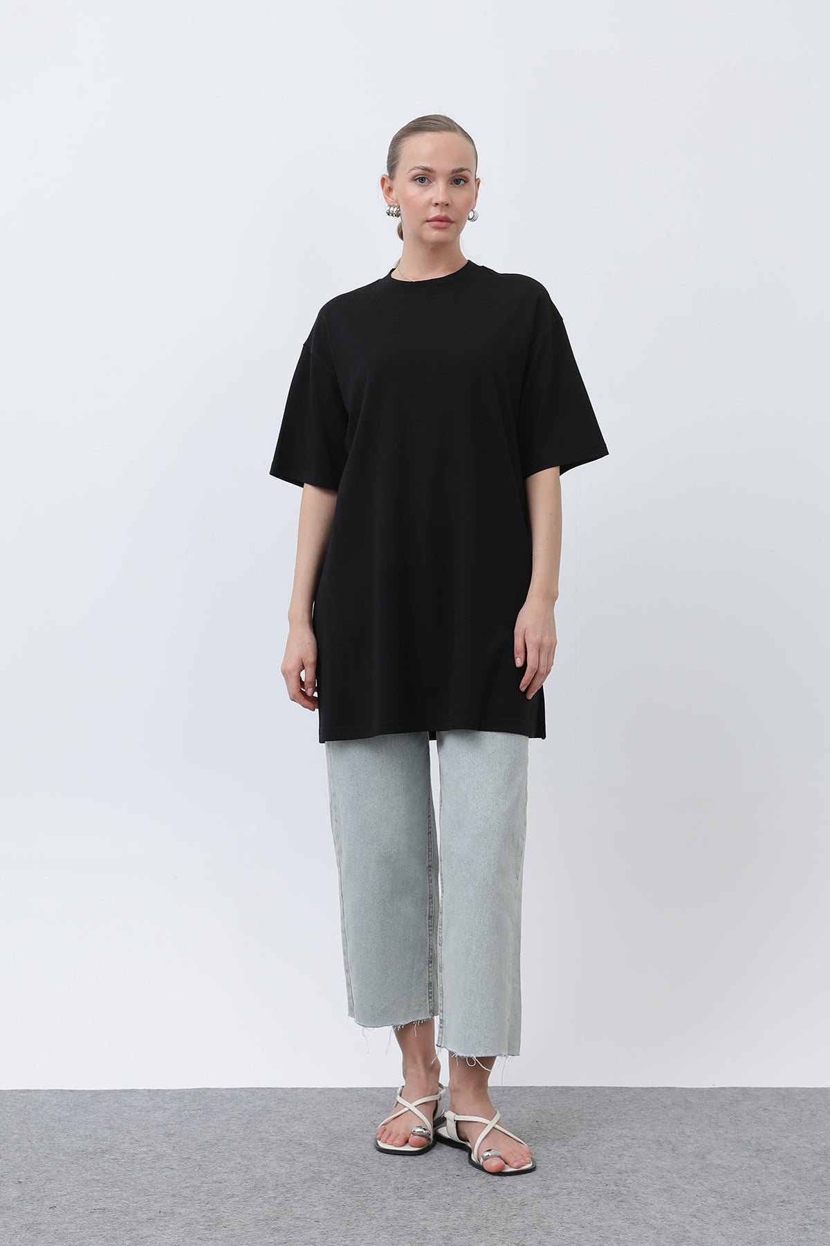 Kadın Uzun Bol Kesim Tshirt - 40009TSH - BLACK