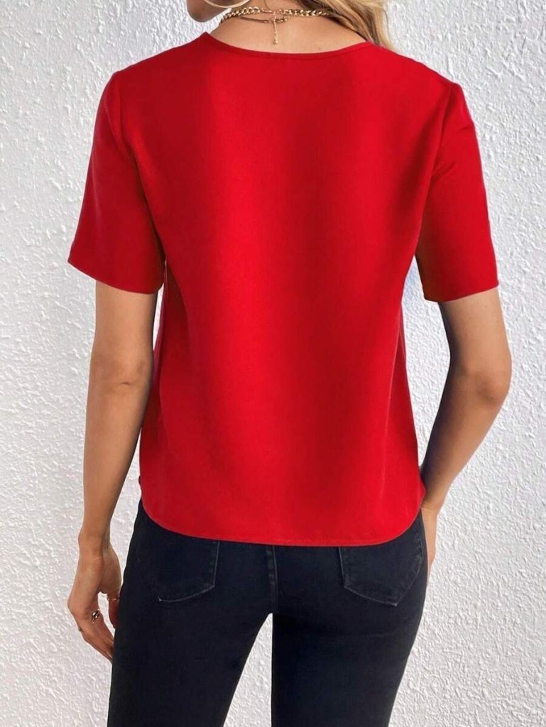 Women's Short Sleeve V-Neck Imported Crepe Blouse, 27030