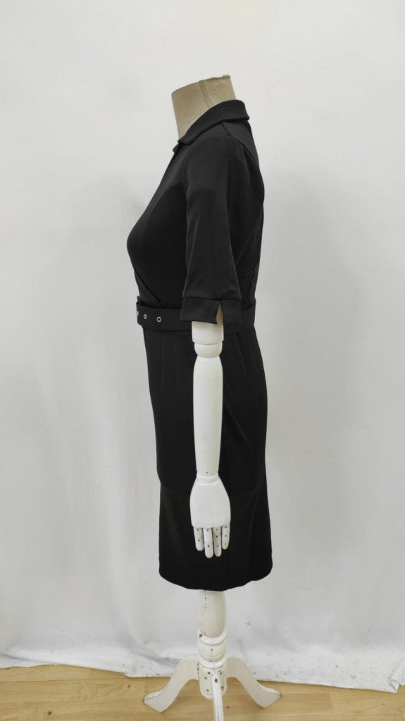 Women's Short-Sleeved, Collared, Wrap-Around, Belted Midi Modal Dress, 26054