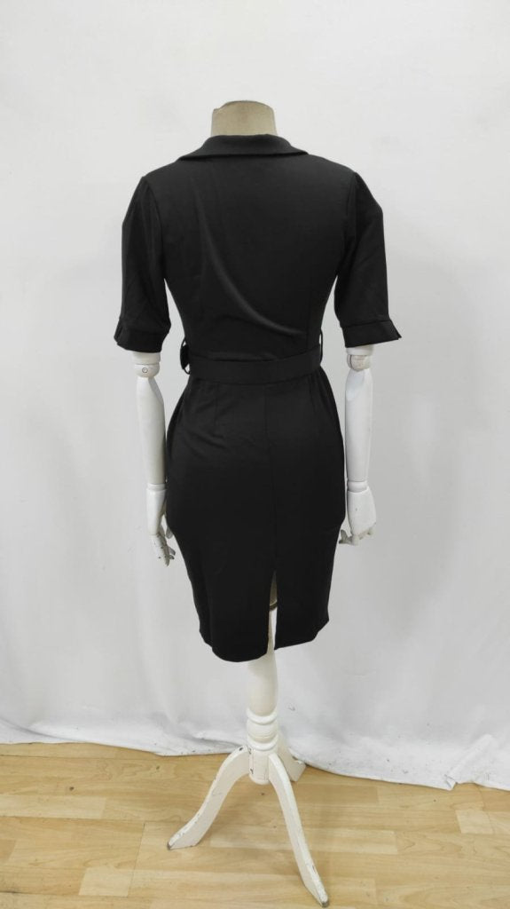 Women's Short-Sleeved, Collared, Wrap-Around, Belted Midi Modal Dress, 26054