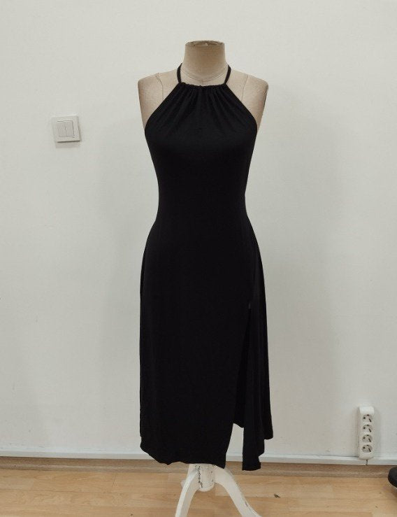 Kadın Boyundan Askılı Halter Kollu Viskon Elbise , 30310