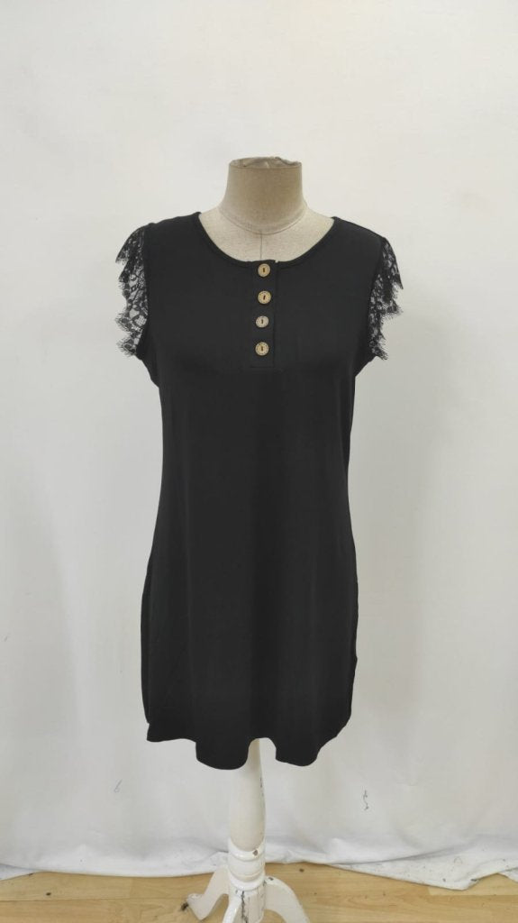 Women's Short Lace Sleeve Button-Front Viscose Dress, 32231