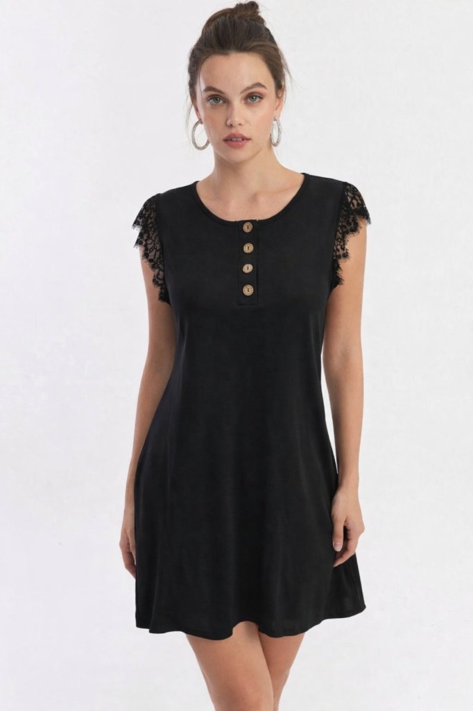 Women's Short Lace Sleeve Button-Front Viscose Dress, 32231
