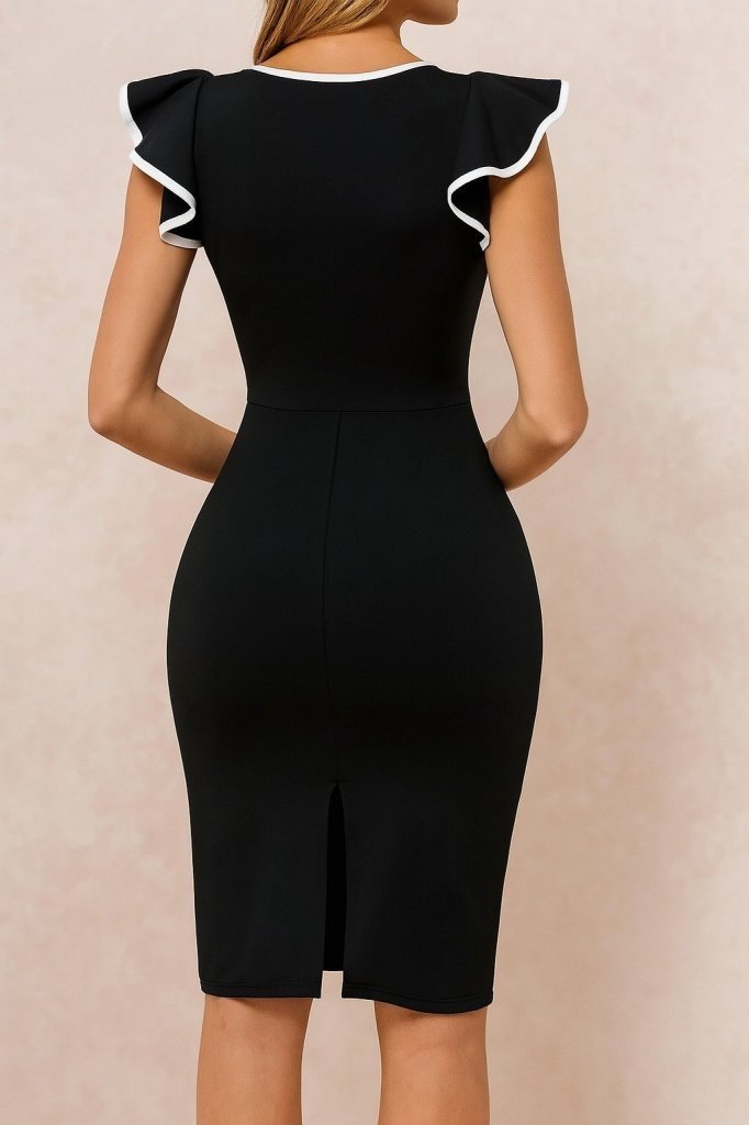 Women's Short Sleeve Crew Neck Slit Imported Crepe Dress, 27388