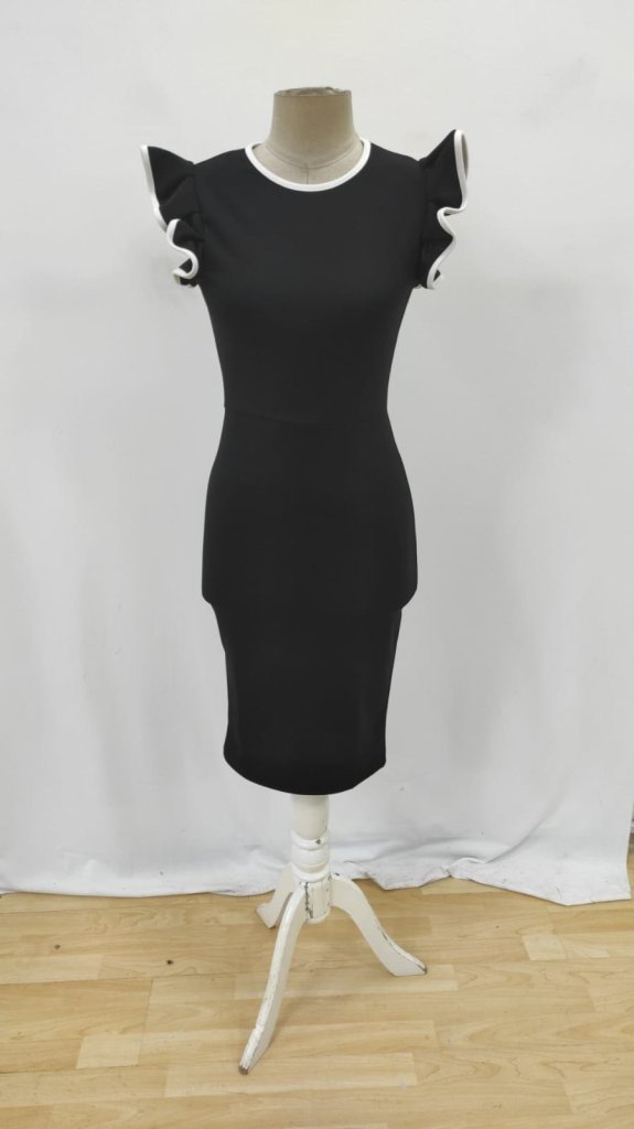 Women's Short Sleeve Crew Neck Slit Imported Crepe Dress, 27388