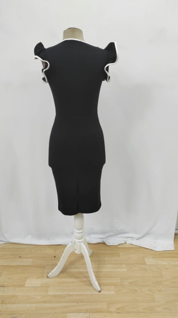 Women's Short Sleeve Crew Neck Slit Imported Crepe Dress, 27388