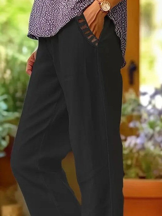 Kadın Beli Lastikli Bağcıklı Cep Ve Pantolon Ucu Güpür Detaylı Pantolon , 26254