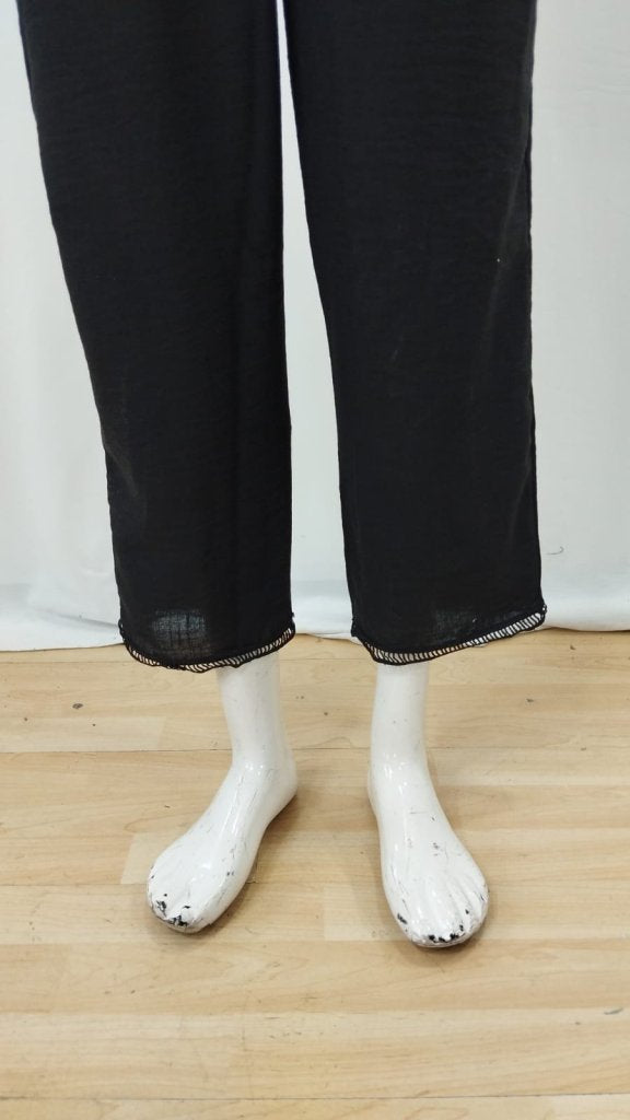 Kadın Beli Lastikli Bağcıklı Cep Ve Pantolon Ucu Güpür Detaylı Pantolon , 26254