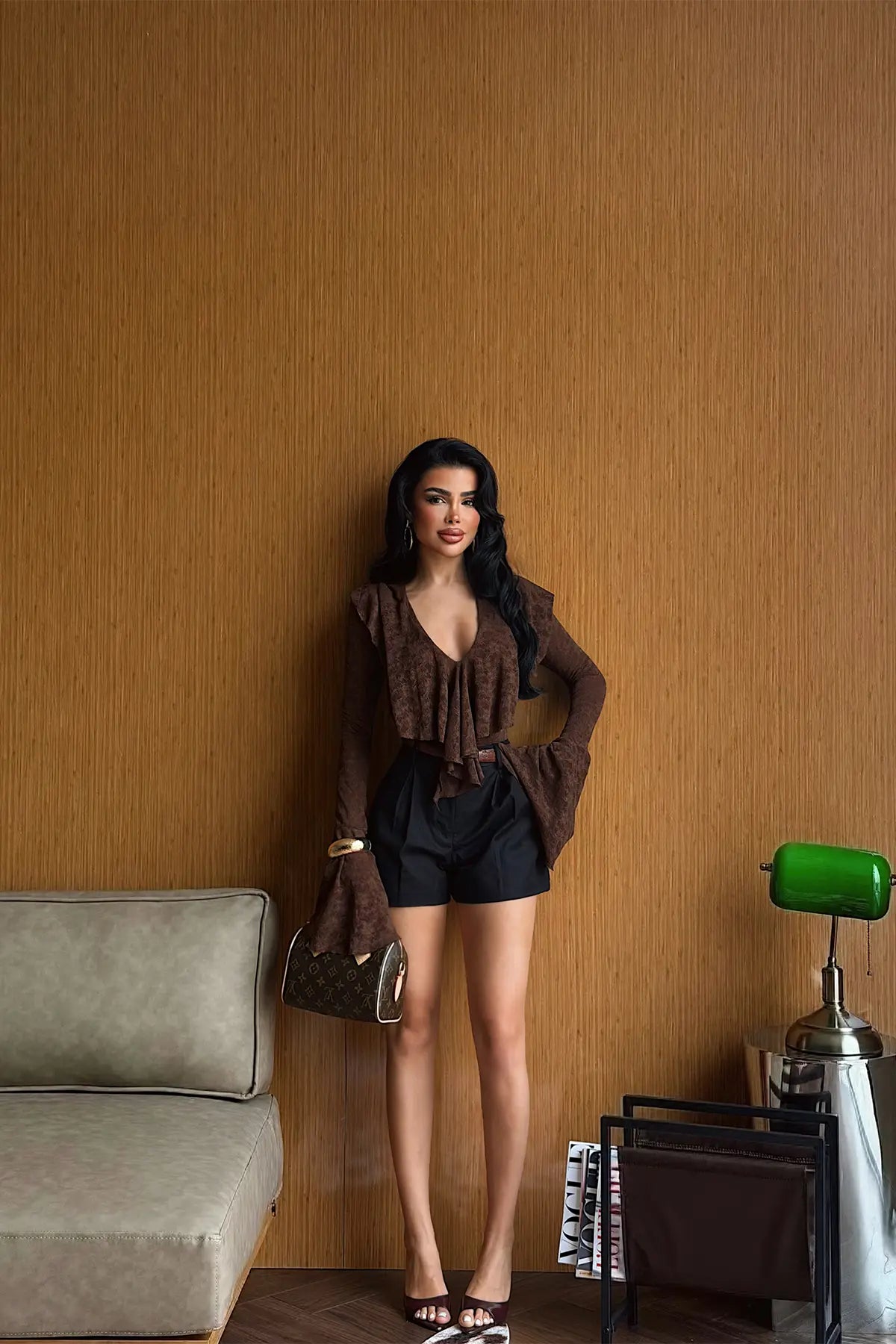 Kahverengi Dantel Detay Bodysuit