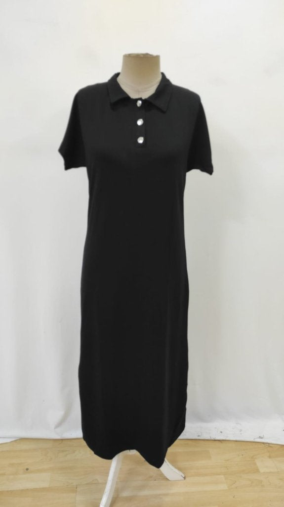 Women's Short Sleeve Collared Side Slit Viscose Two-Thread Dress, 26289