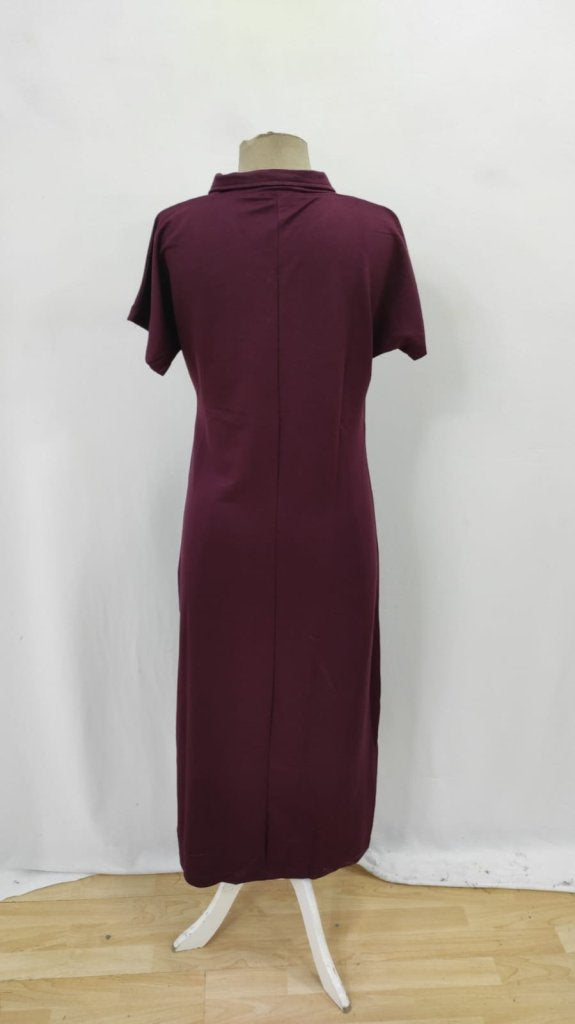 Women's Short Sleeve Collared Side Slit Viscose Double Knit Dress, 26291