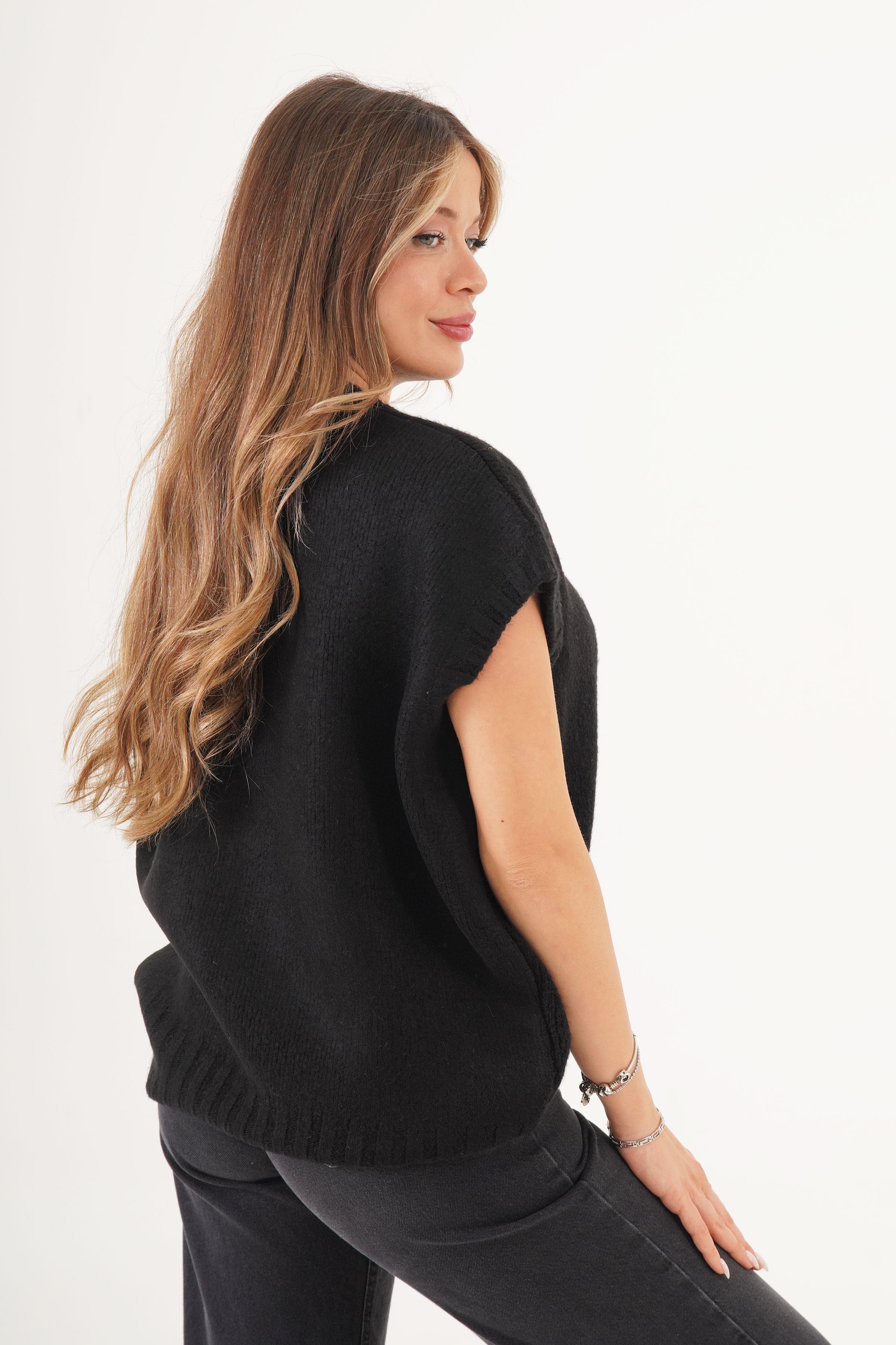 Bisiklet Yaka D Kesim Toptan Siyah Süveter