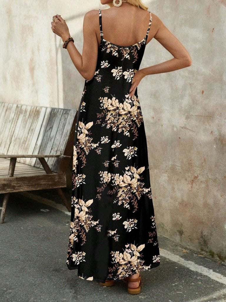 Women's Floral Print V-Neck Strappy Suprem Dress, 26355