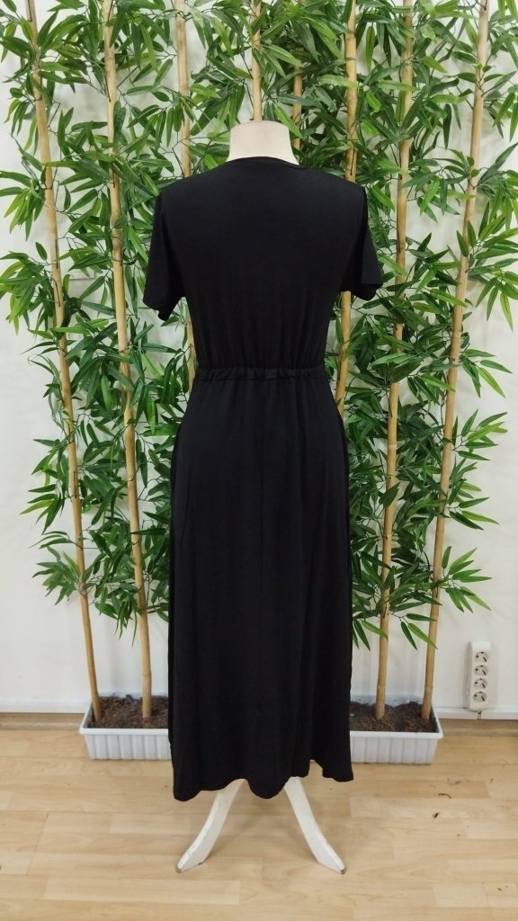 Women's Short-Sleeved Crew Neck Maxi Length Viscose Dress with Tie Waist, 26679