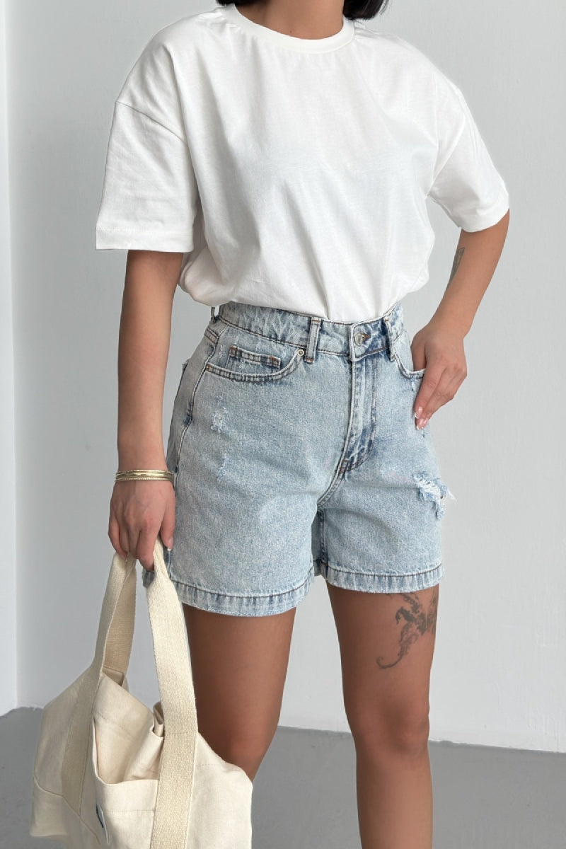 Kot Şort - Kar Yıkama Açık Mavi - (S-XL-6) - 2