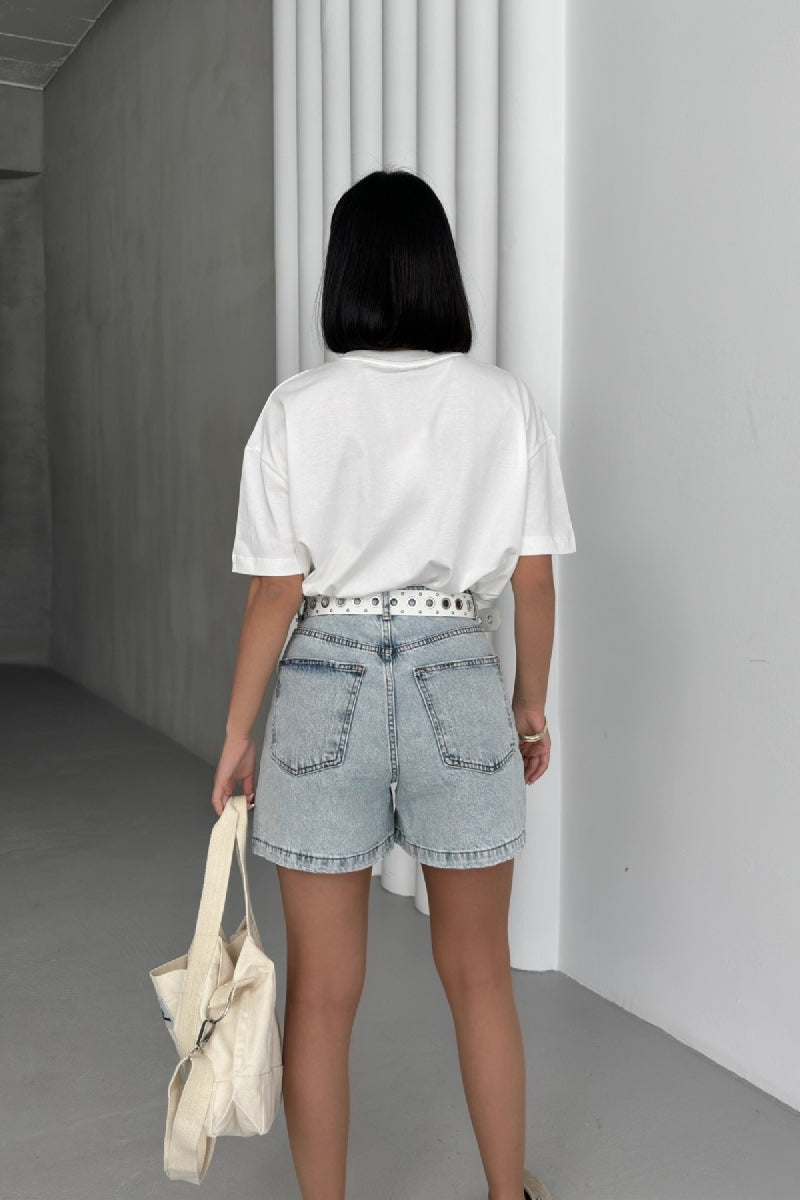 Kot Şort - Kar Yıkama Açık Mavi - (S-XL-6) - 4