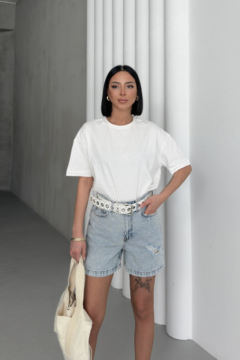 Kot Şort - Kar Yıkama Açık Mavi - (S-XL-6) - 5