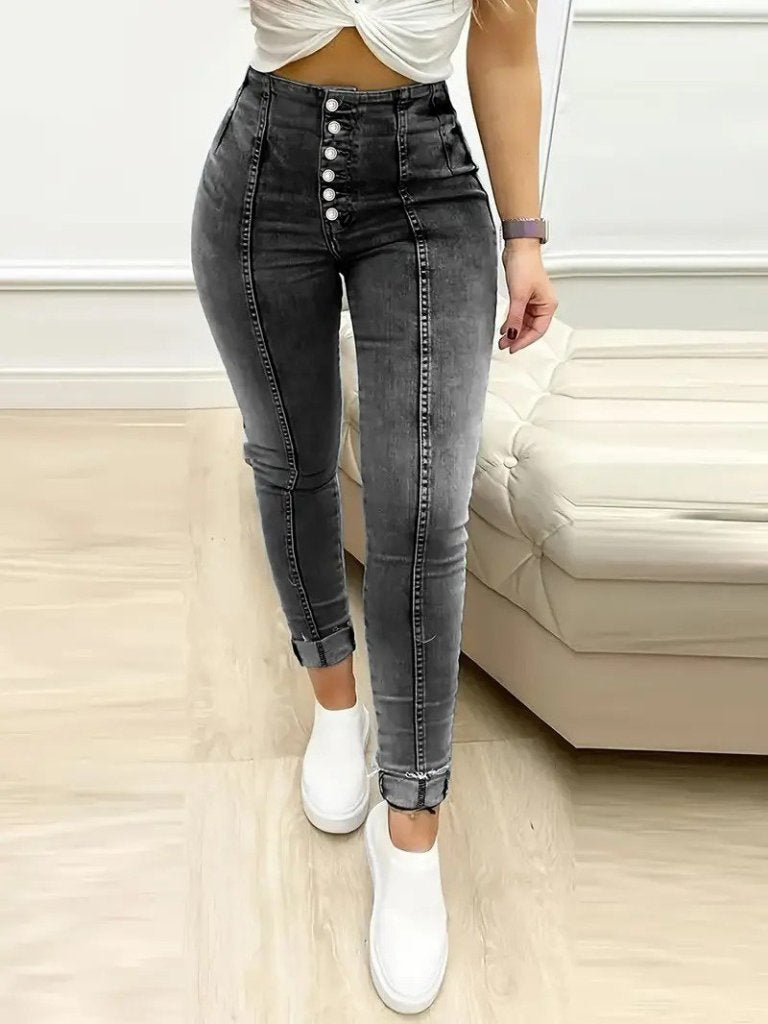 Kadın Yüksek Bel önden Düğmeli Jean Pantolon, 39392