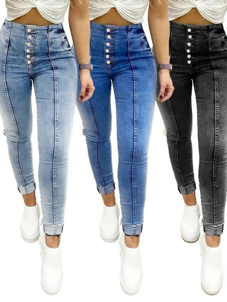Women's High Waist Button-Front Jean Trousers, 31133