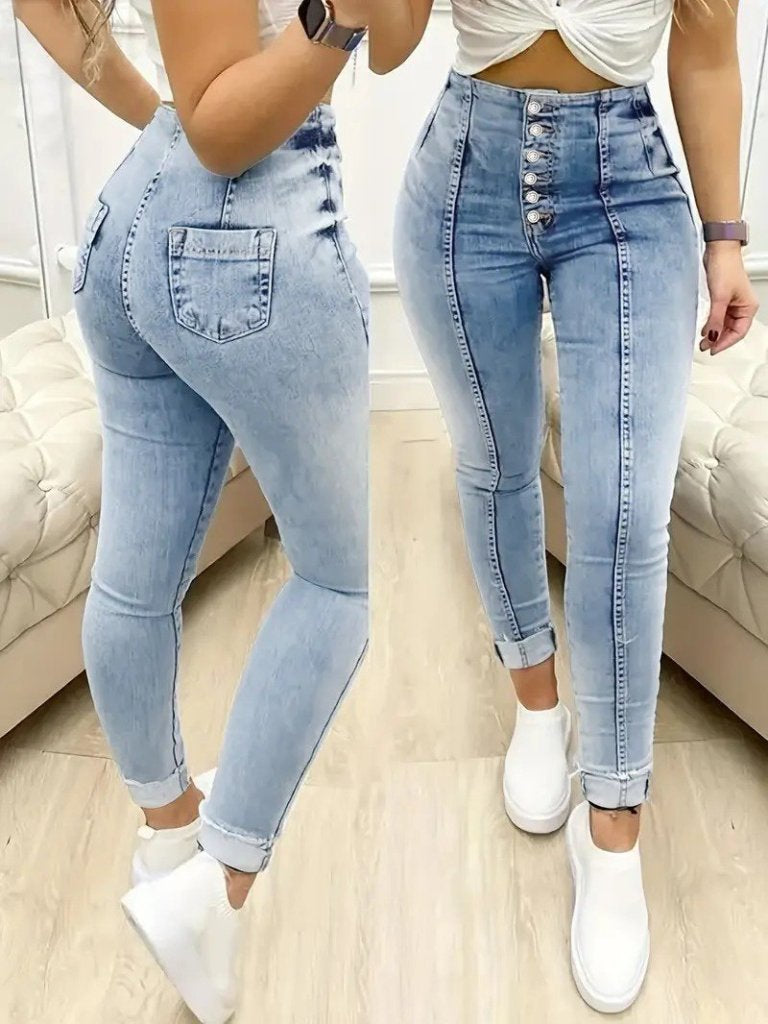 Kadın Yüksek Bel önden Düğmeli Jean Pantolon, 39393