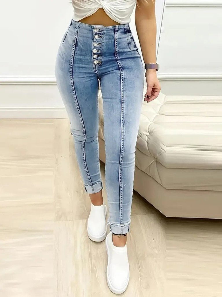 Kadın Yüksek Bel önden Düğmeli Jean Pantolon, 39393