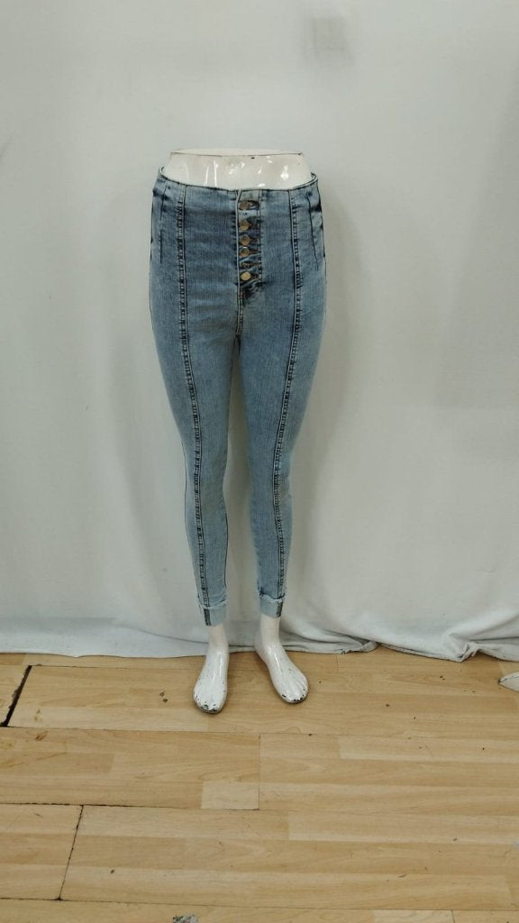 Kadın Yüksek Bel önden Düğmeli Jean Pantolon, 39393