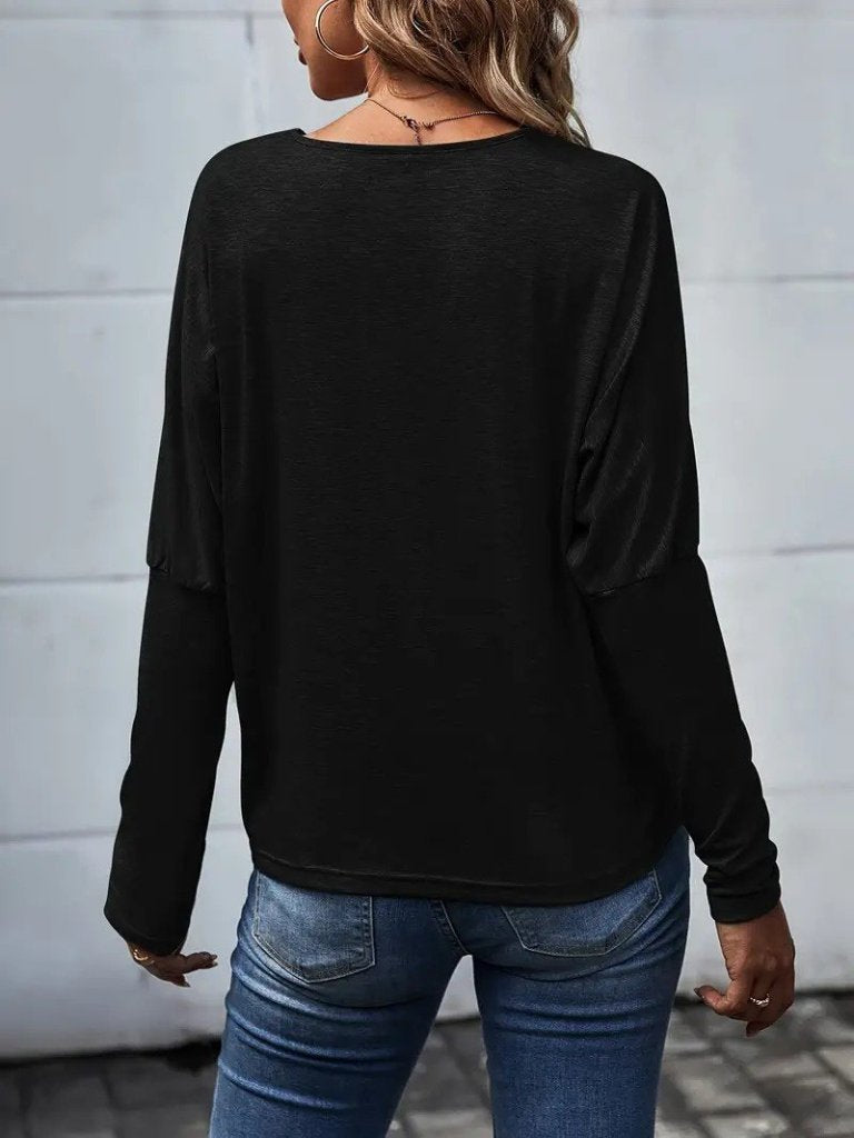 Kadın Uzun Kollu V Yakalı Yarasa Kollu Viskon Bluz , 26848